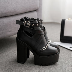 High Heel Short Waterproof Ankle Boots with Chunky Sole
